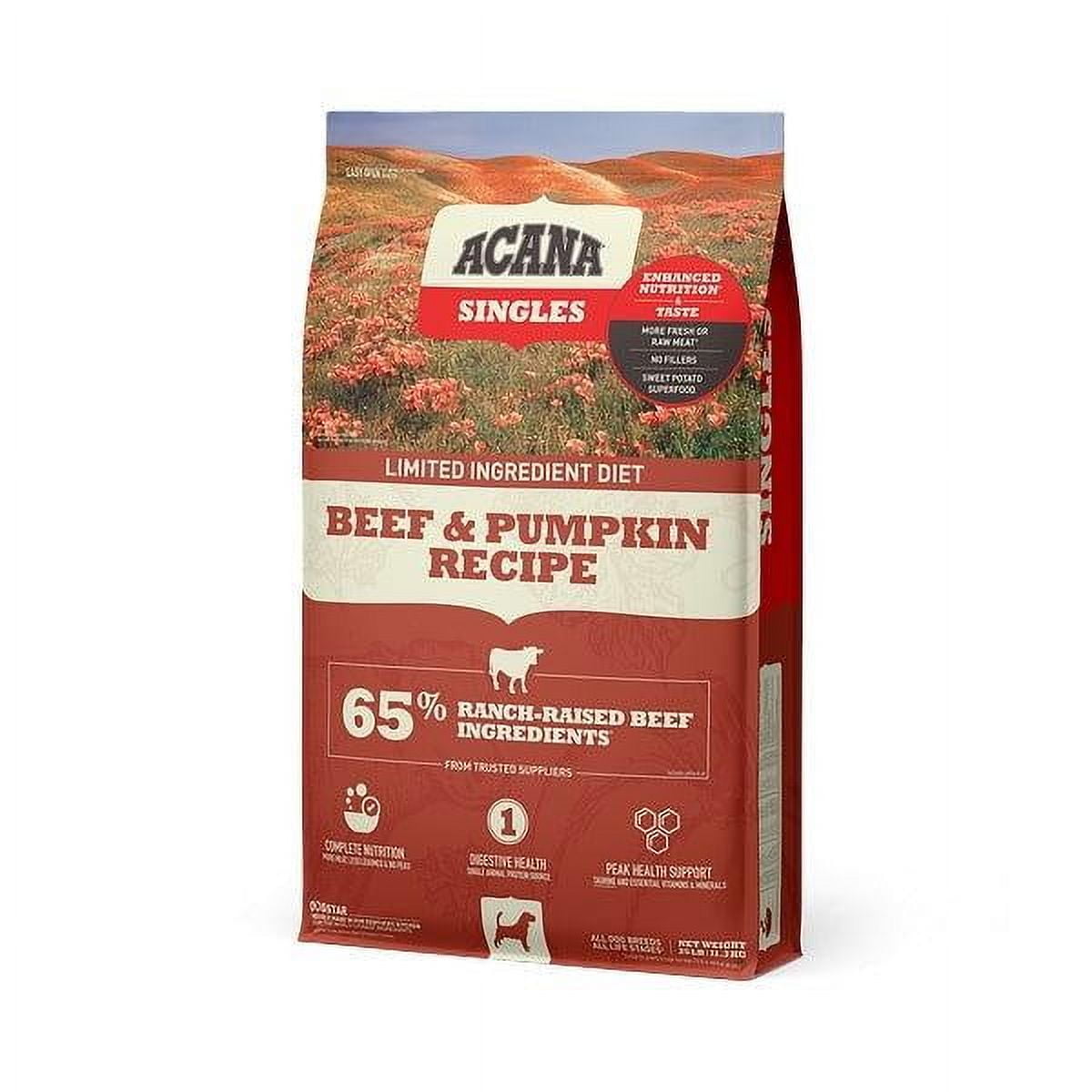 ACANA Singles, Beef and Pumpkin Recipe, Limited Ingredient Diet Dry Dog Food 25 lb