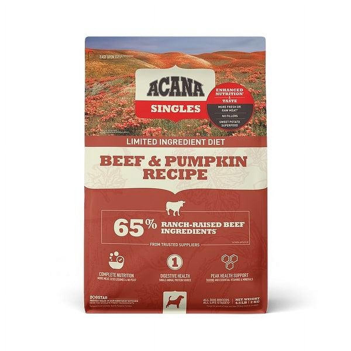 ACANA Singles, Beef and Pumpkin Recipe, Limited Ingredient Diet Dry Dog Food 25 lb