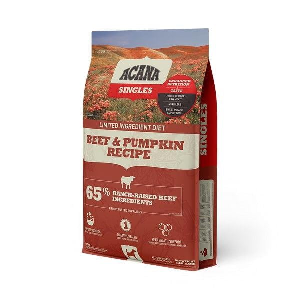 ACANA Singles, Beef and Pumpkin Recipe, Limited Ingredient Diet Dry Dog Food 25 lb