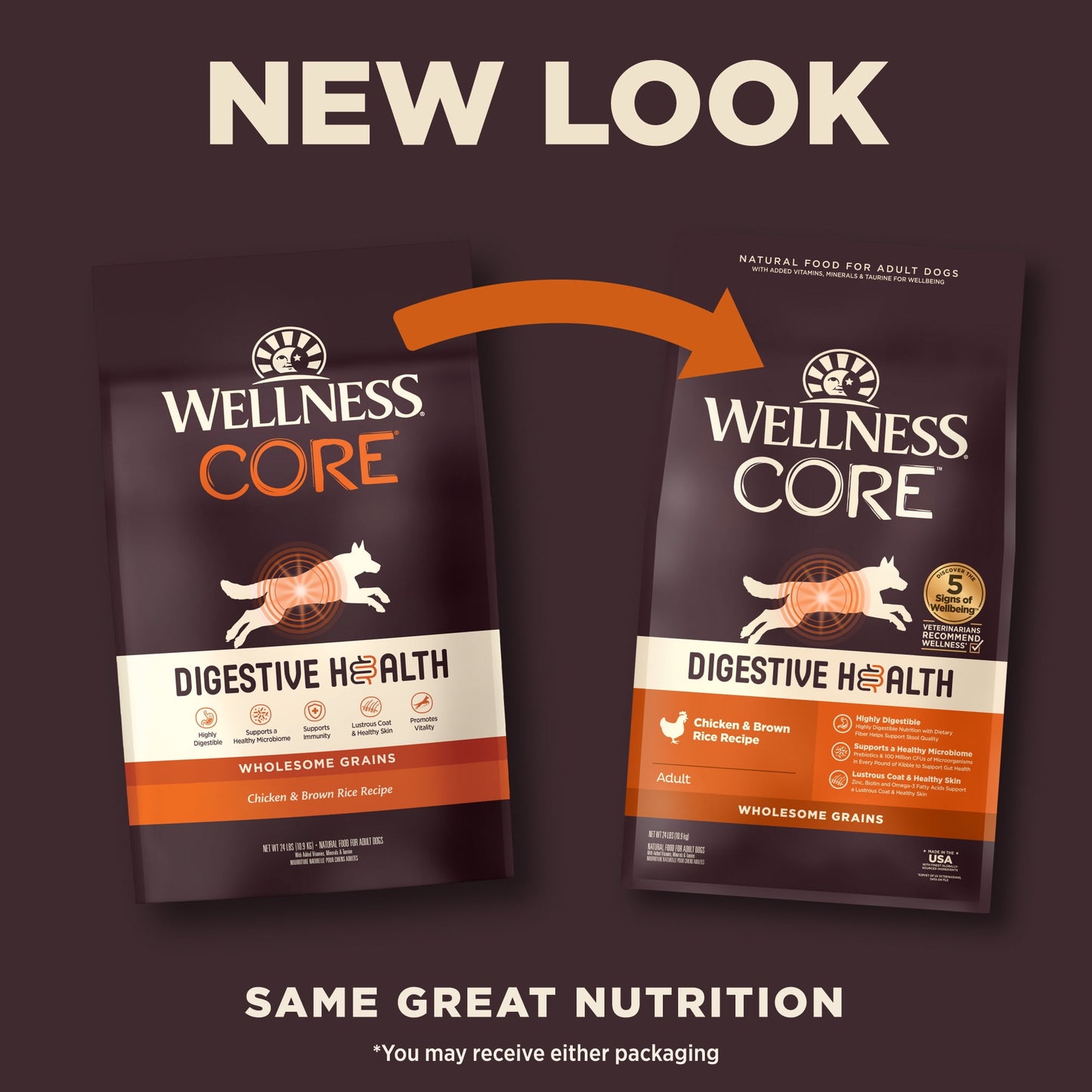 Wellness CORE Digestive Health Dry Dog Food, Wholesome Grains, Natural, High Quality Ingredients for Dogs with Sensitive Stomachs, Chicken Recipe, (24-Pound Bag)