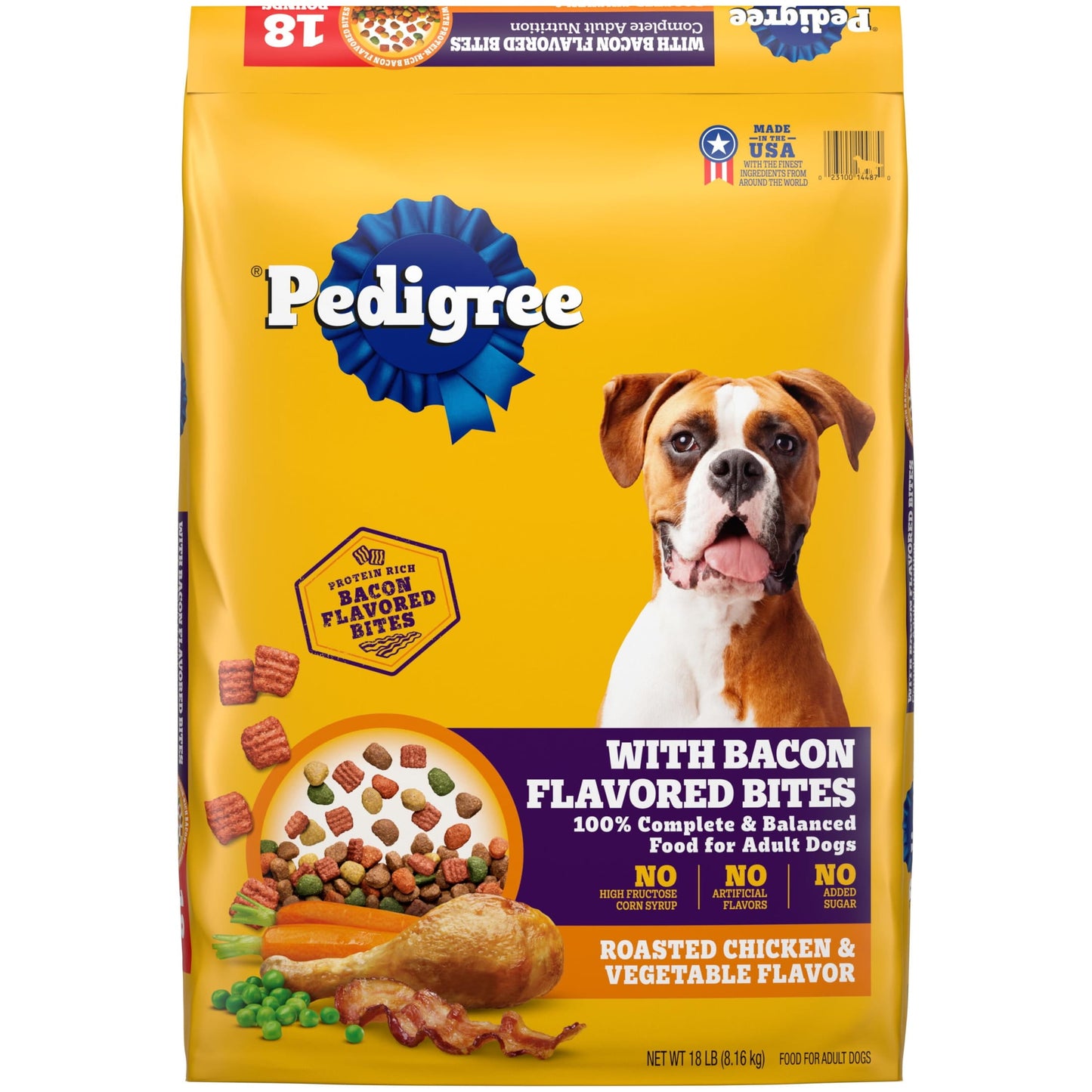 Pedigree Adult Dry Dog Food, Roasted Chicken And Vegetable Flavor With Bacon Flavored Bites, 18 Lb Bag