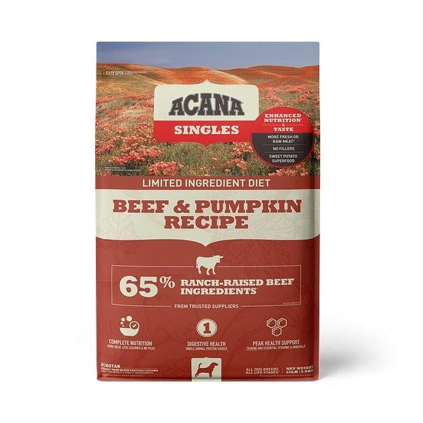 ACANA Singles, Beef and Pumpkin Recipe, Limited Ingredient Diet Dry Dog Food 25 lb