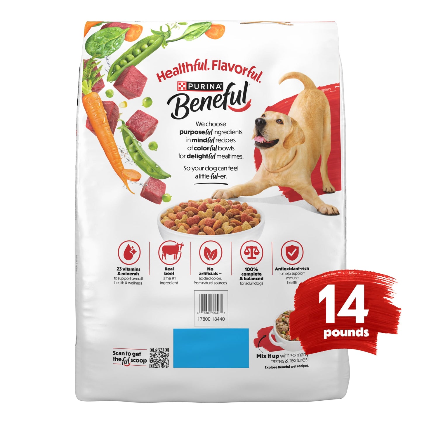 Purina Beneful Originals with Farm-Raised Beef Natural Dry Dog Food Recipe with Added Vitamins, Minerals and Nutrients, 14 lb Bag