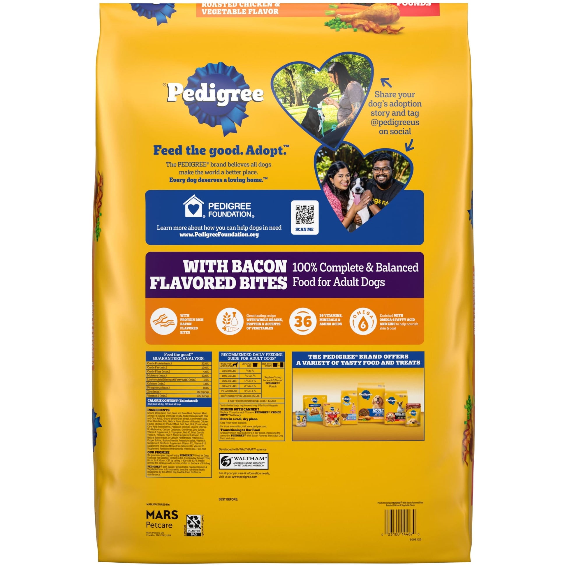 Pedigree Adult Dry Dog Food, Roasted Chicken And Vegetable Flavor With Bacon Flavored Bites, 18 Lb Bag