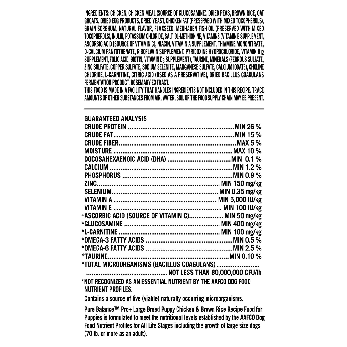 Pure Balance Pro+ Chicken and Brown Rice Large Breed Puppy Food, 16 lbs