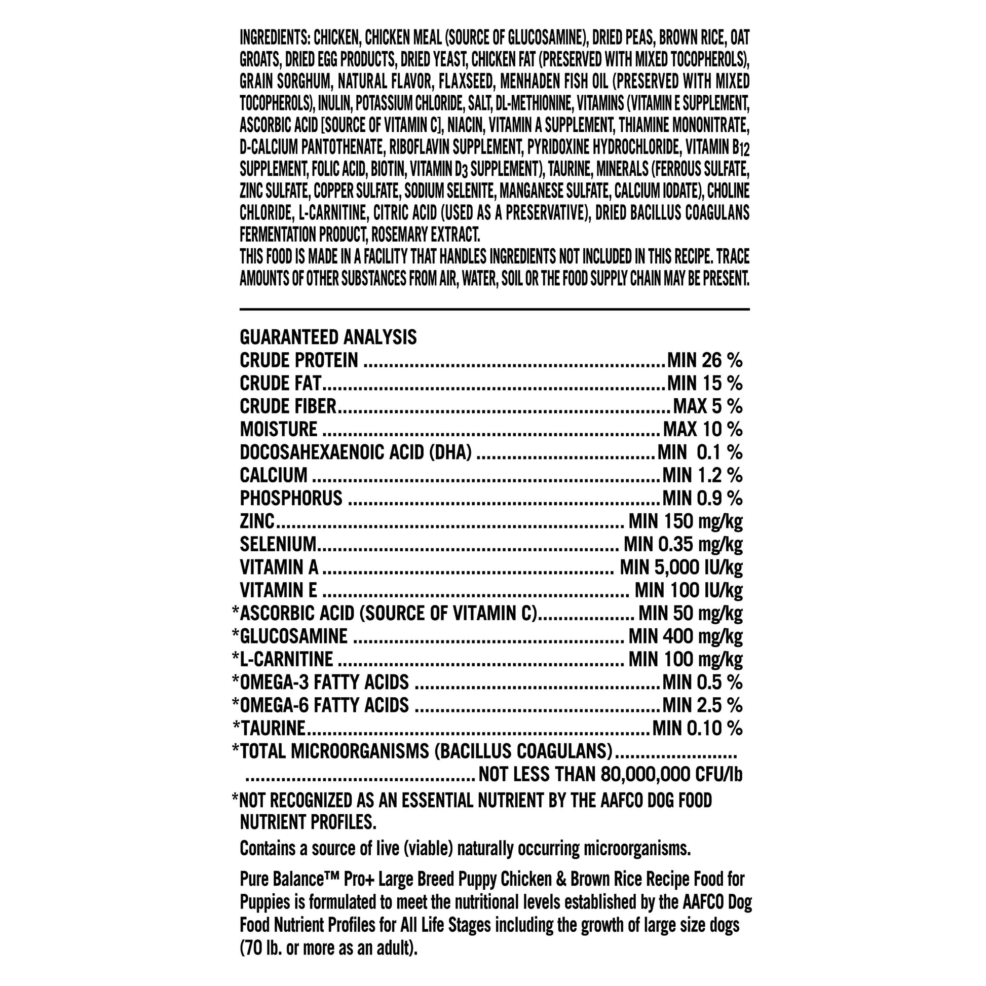 Pure Balance Pro+ Chicken and Brown Rice Large Breed Puppy Food, 16 lbs