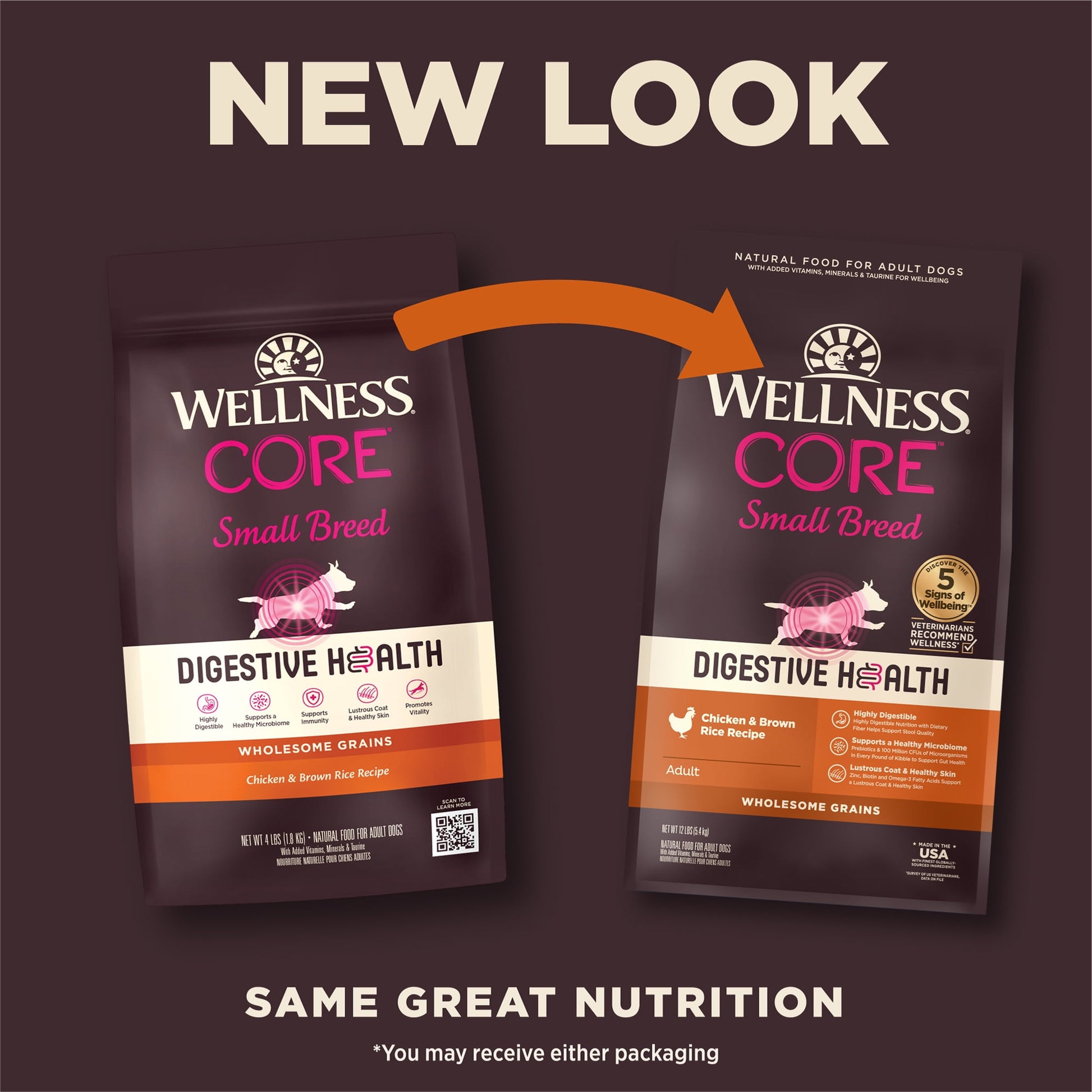 Wellness CORE Digestive Health Dry Dog Food, Small Breed Chicken & Brown Rice Dry Dog Food, 12 Pound Bag