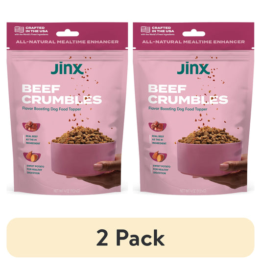 (2 pack) Jinx Crumbles Beef Recipe Flavor-Boosting Natural Dog Food Topper, 4 oz Bag