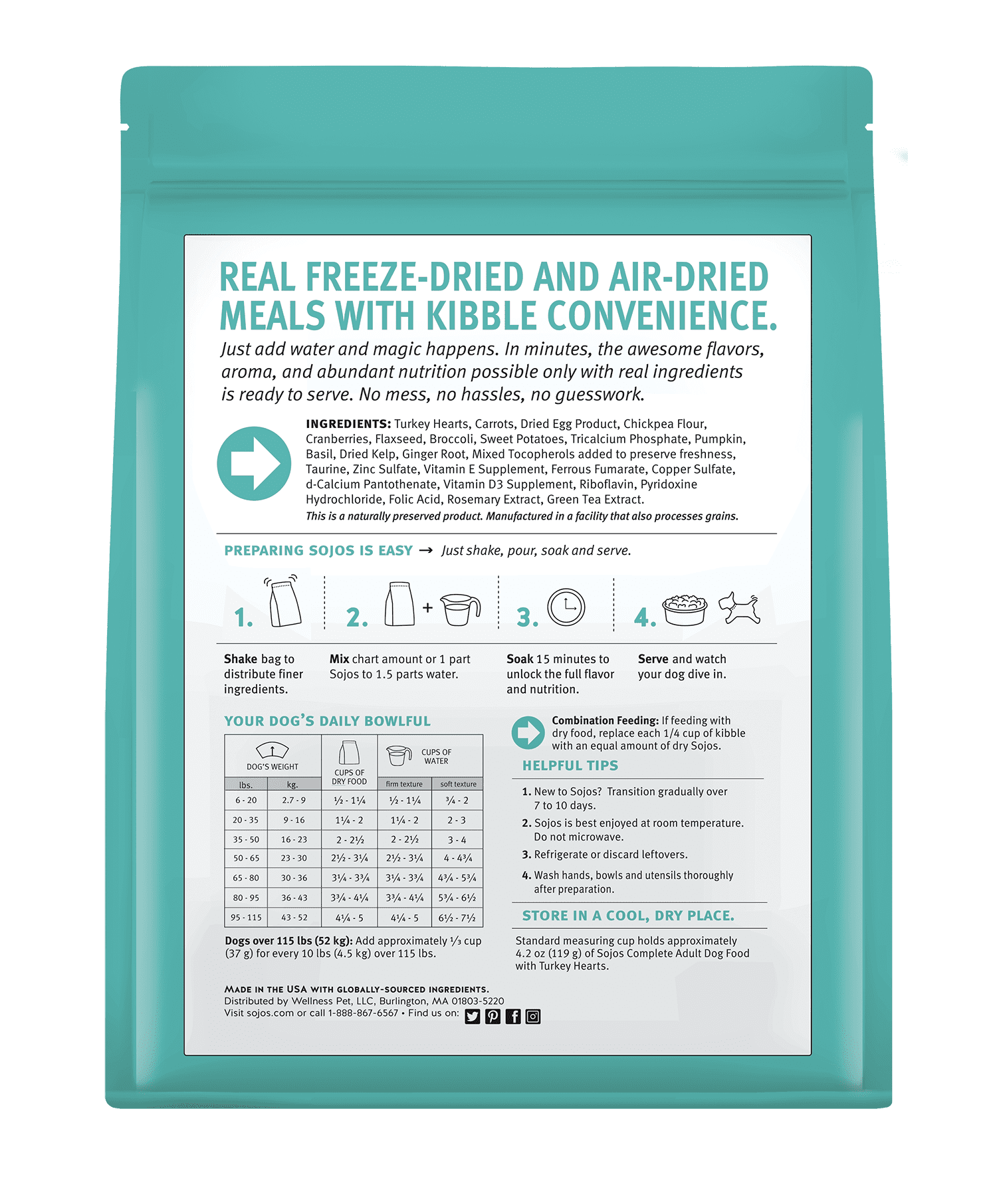 Sojos Complete Turkey Recipe Adult Grain-Free Freeze-Dried Raw Dog Food, 1.75 Pound Bag