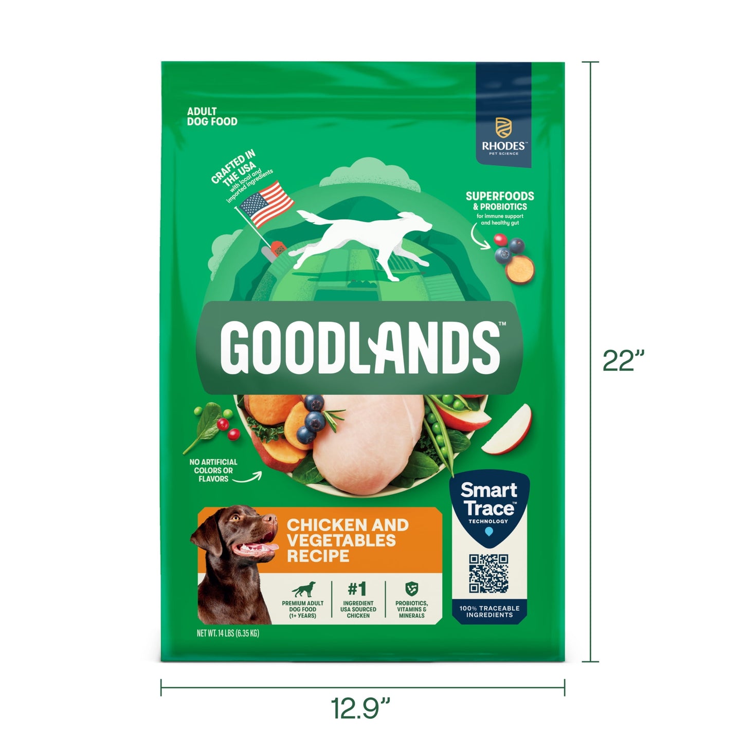Goodlands Cage-Free Chicken & Vegetable Flavor, Dry Adult Dog Food with Probiotics, 14 lb Bag