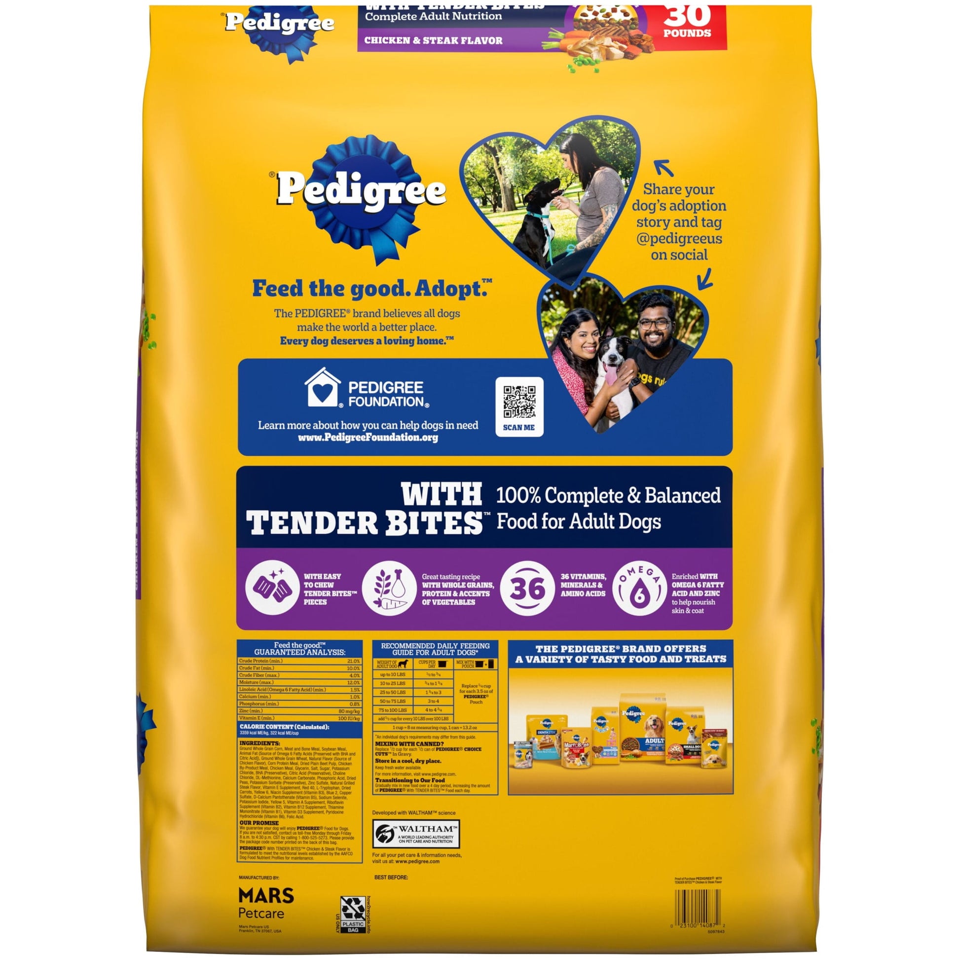 Pedigree With Tender Bites Complete Nutrition Adult Dry Dog Food Chicken & Steak Flavor Dog Kibble, 30 Lb Bag