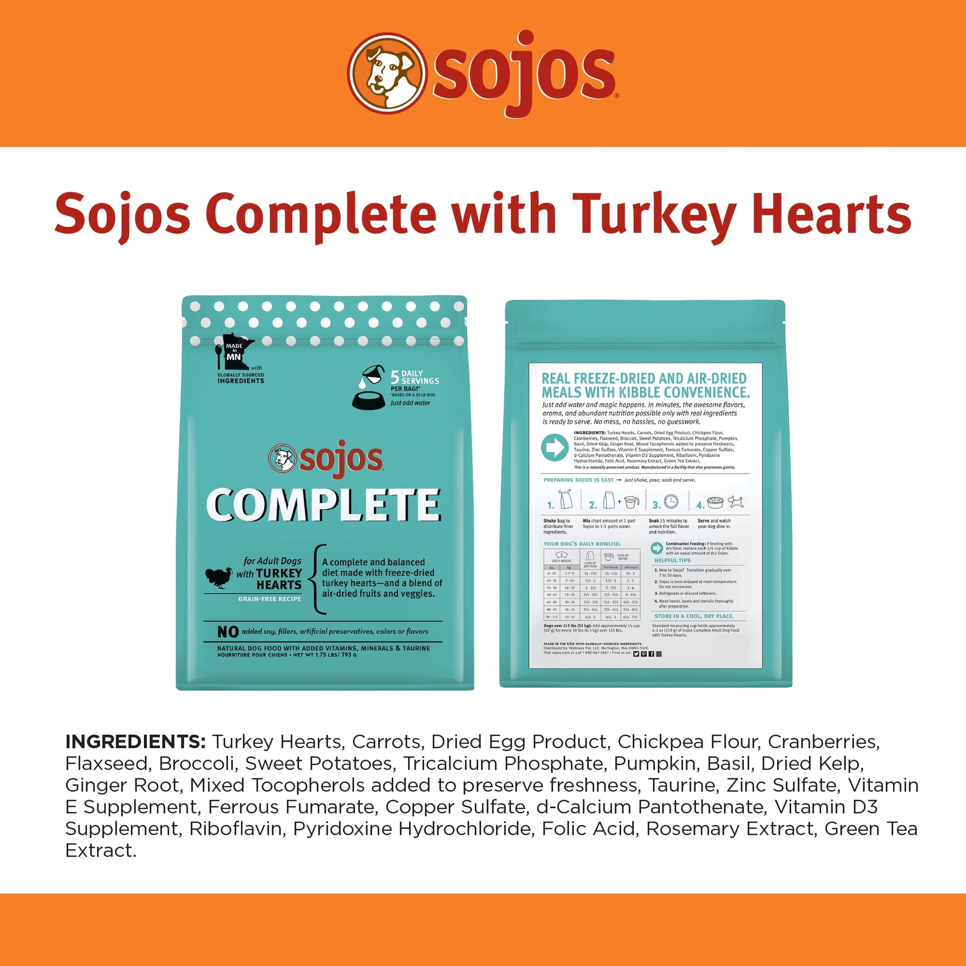 Sojos Complete Turkey Recipe Adult Grain-Free Freeze-Dried Raw Dog Food, 1.75 Pound Bag