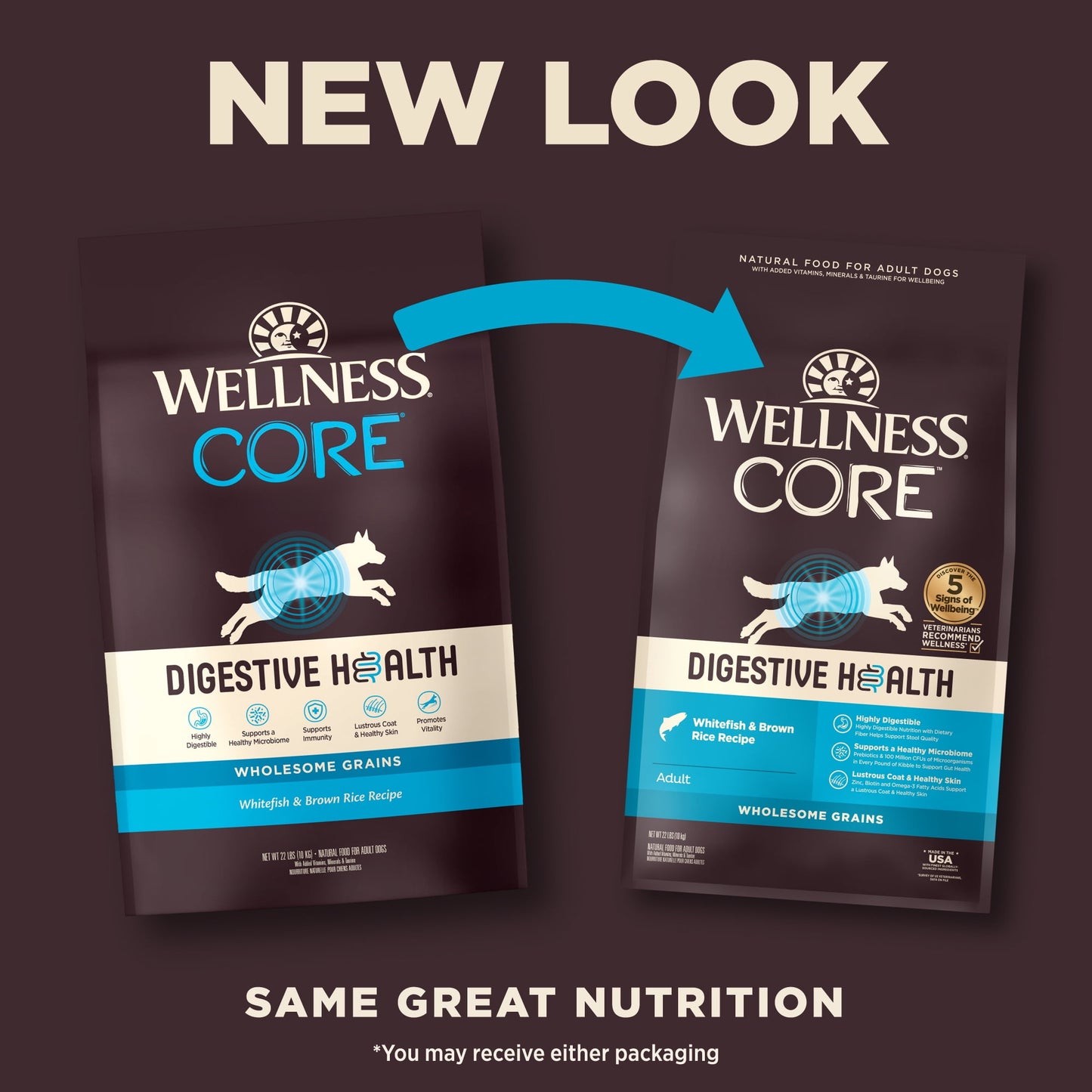 Wellness CORE Digestive Health Dry Dog Food, Whitefish & Brown Rice Dry Dog Food, 22 Pound Bag