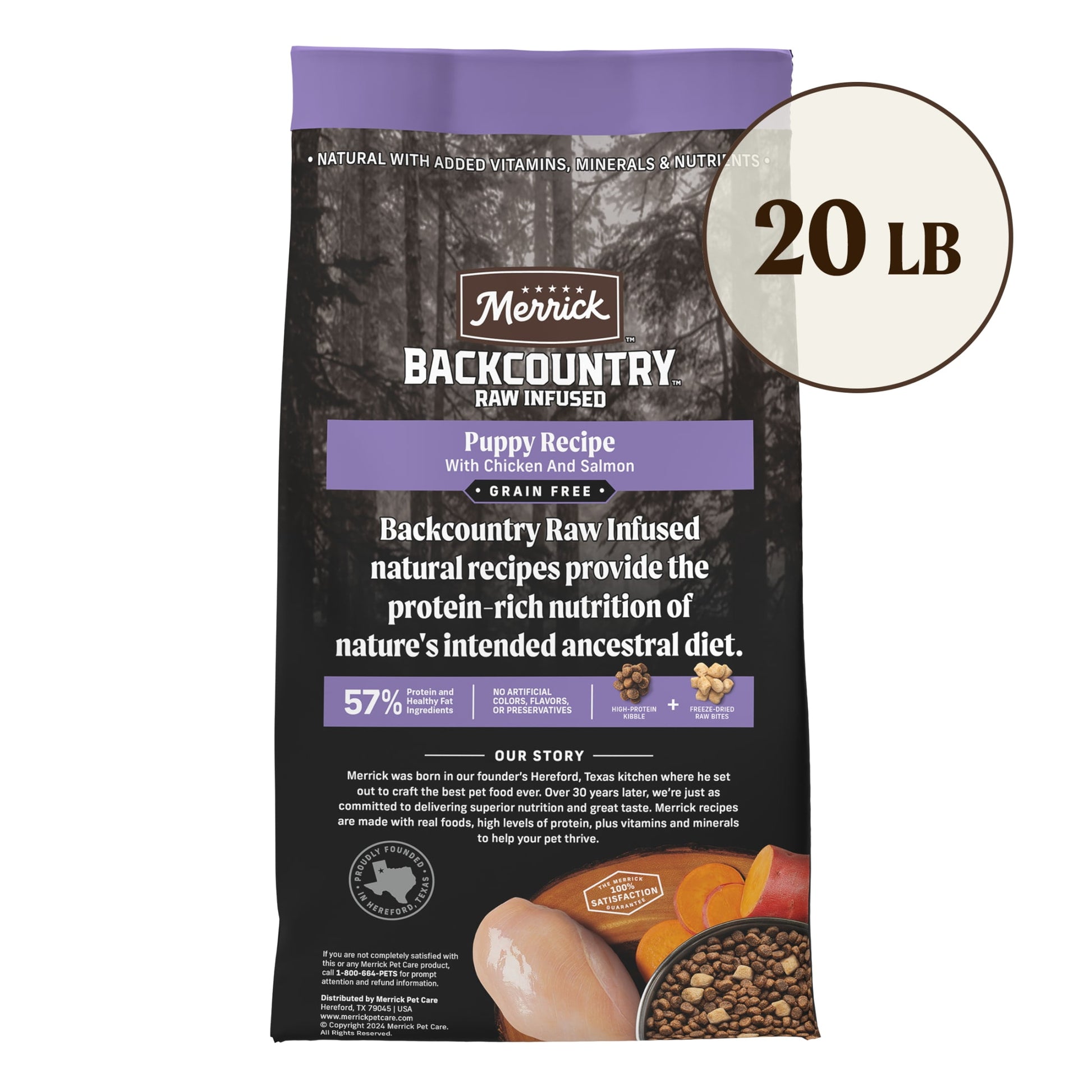 Merrick Backcountry Grain Free Dry Puppy Dog Food, Kibble With Freeze Dried Raw Pieces, Chicken Recipe, 20.0 lb. Bag