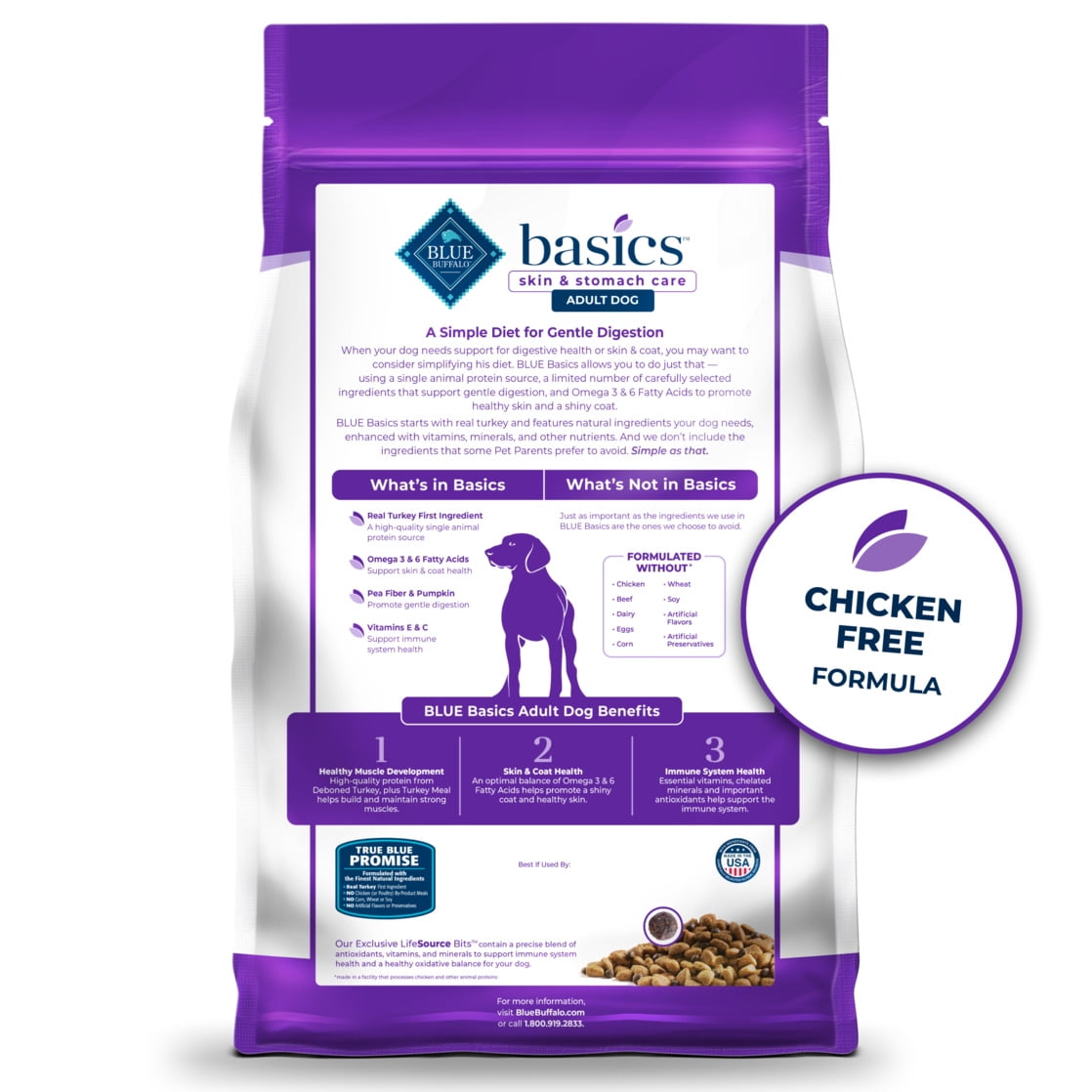 Blue Buffalo Basics Adult Dry Dog Food, Skin & Stomach Care, Turkey Recipe, 11lb