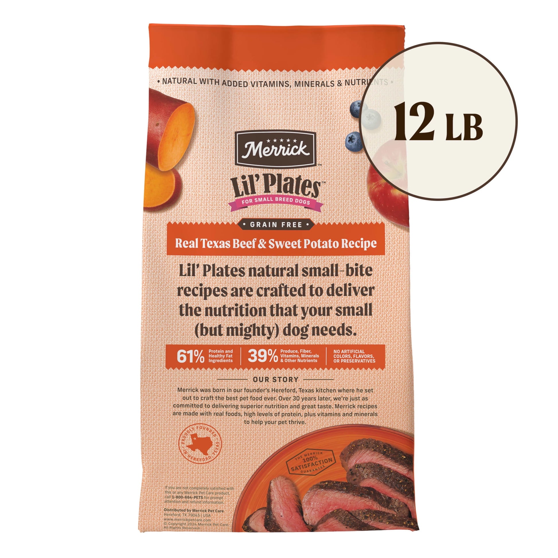 Merrick Lil’ Plates Premium Grain Free Dry Dog Food For Small Dogs, Real Texas Beef And Sweet Potato Kibble, 12.0 lb. Bag