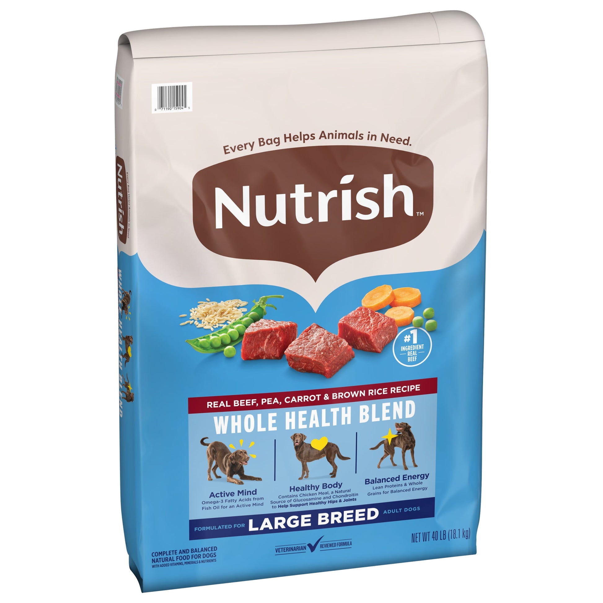 Nutrish Large Breed Real Beef, Pea, Carrot & Brown Rice Recipe Whole Health Blend Dry Dog Food, 40 lb. Bag (Rachael Ray)