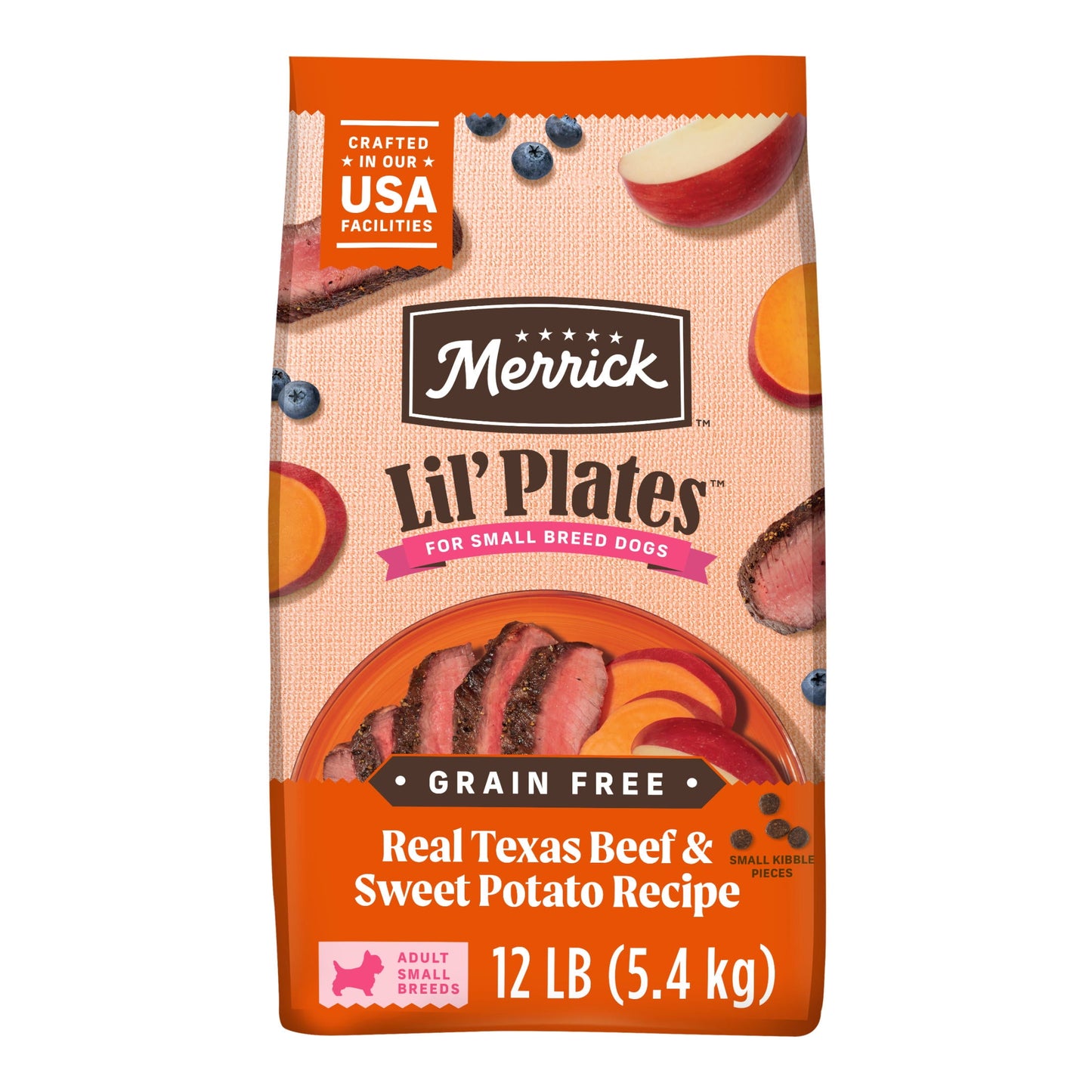 Merrick Lil’ Plates Premium Grain Free Dry Dog Food For Small Dogs, Real Texas Beef And Sweet Potato Kibble, 12.0 lb. Bag