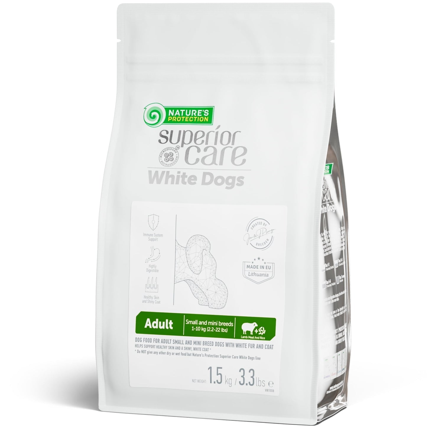 Nature's Protection Superior Care White Dogs Dry Dog Food - High Protein, Tear Stain Dog Food for Small & Mini Breeds Light Coated Adult Dogs, Fresh Pet Meal, Lamb and Rice, 3.3 lb