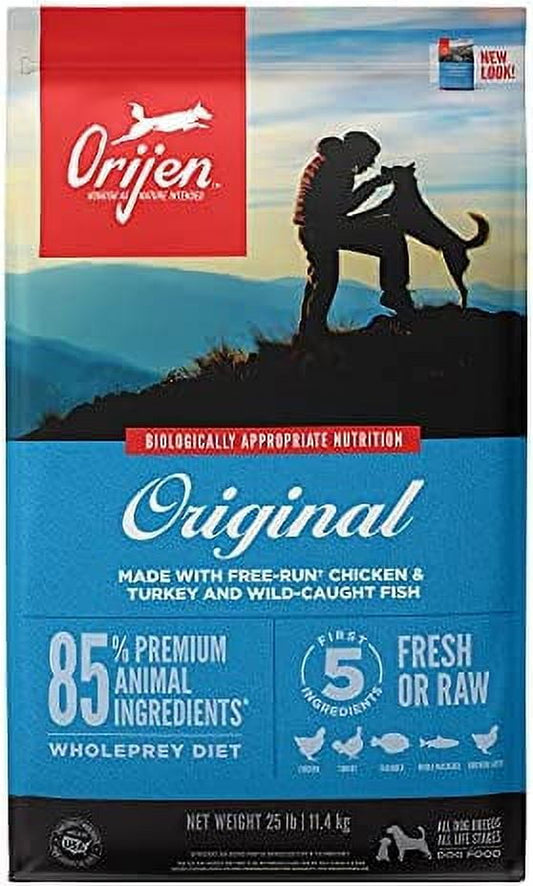 ORIJEN Dog Original Recipe, 25lb, High-Protein Grain-Free Dry Dog Food, Packaging May Vary Grain-Free Food Original 25 Pound (Pack of 1)