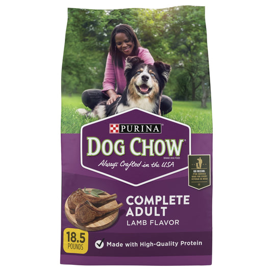 Purina Dog Chow Complete Adult Dry Dog Food Kibble with Lamb Flavor (Pack of 4)