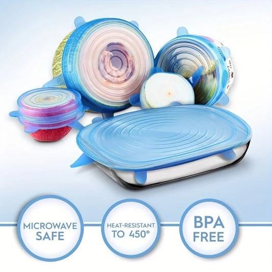 6Pcs Silicone Fresh-keeping Cover Reusable Stretch Canning Lids