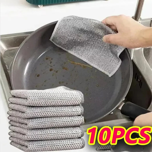 10pcs Magic Dishcloth Silver Wire Cleaning Kitchen Cloth Thickened