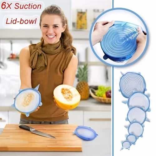 6Pcs Silicone Fresh-keeping Cover Reusable Stretch Canning Lids