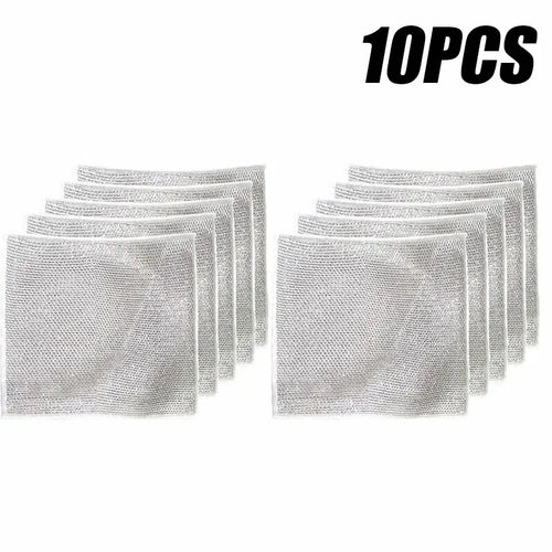 10pcs Magic Dishcloth Silver Wire Cleaning Kitchen Cloth Thickened