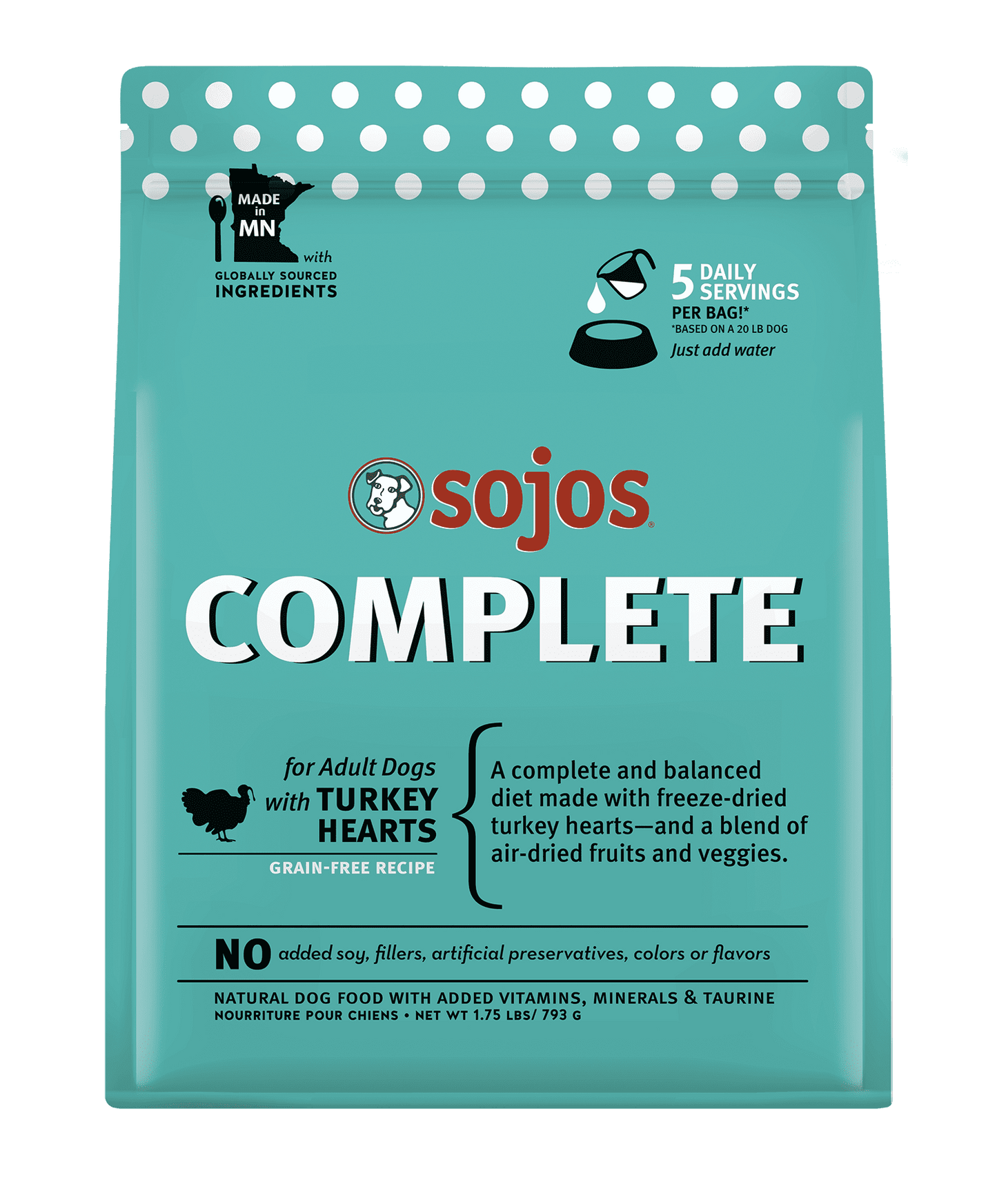 Sojos Complete Turkey Recipe Adult Grain-Free Freeze-Dried Raw Dog Food, 1.75 Pound Bag