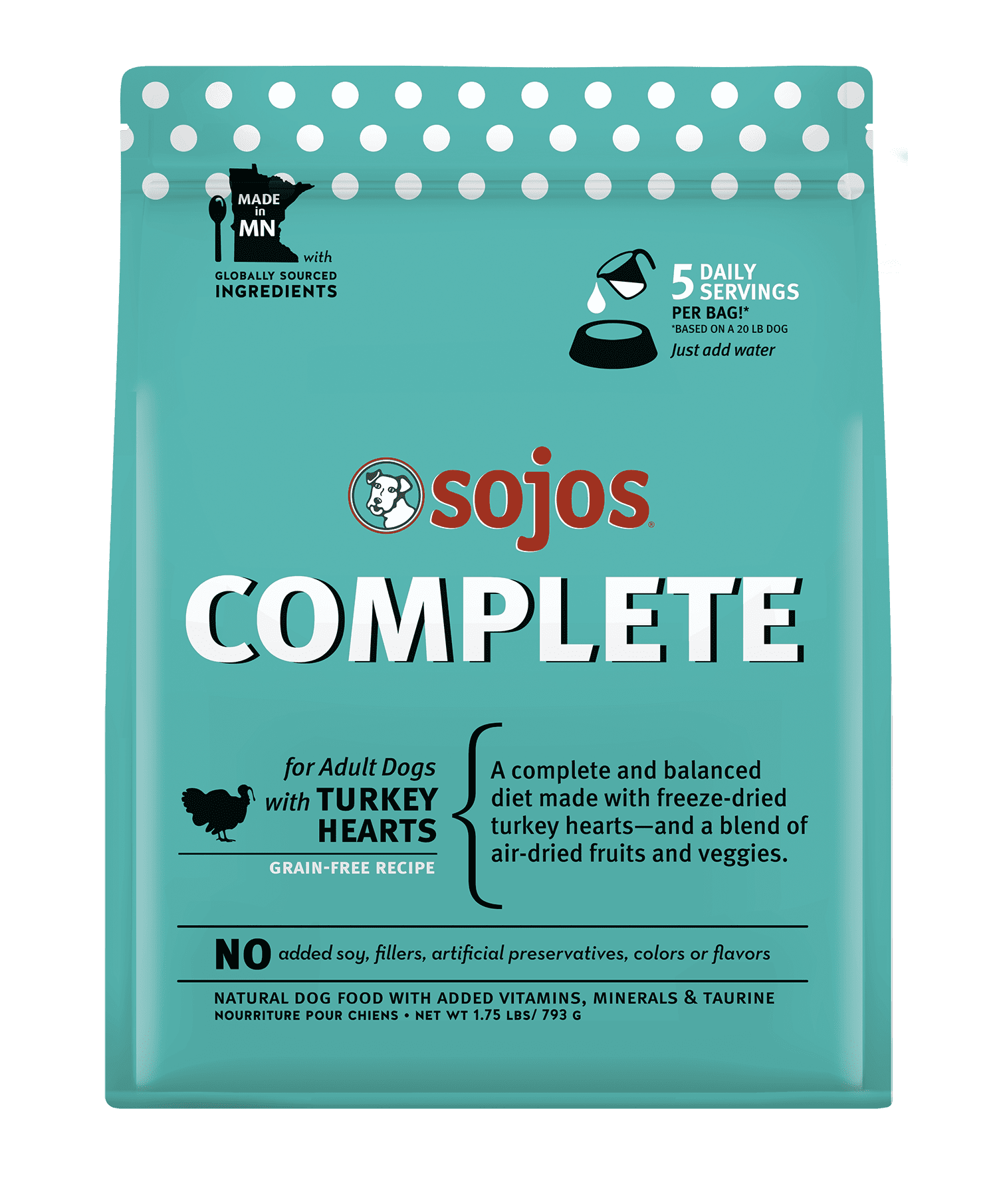 Sojos Complete Turkey Recipe Adult Grain-Free Freeze-Dried Raw Dog Food, 1.75 Pound Bag