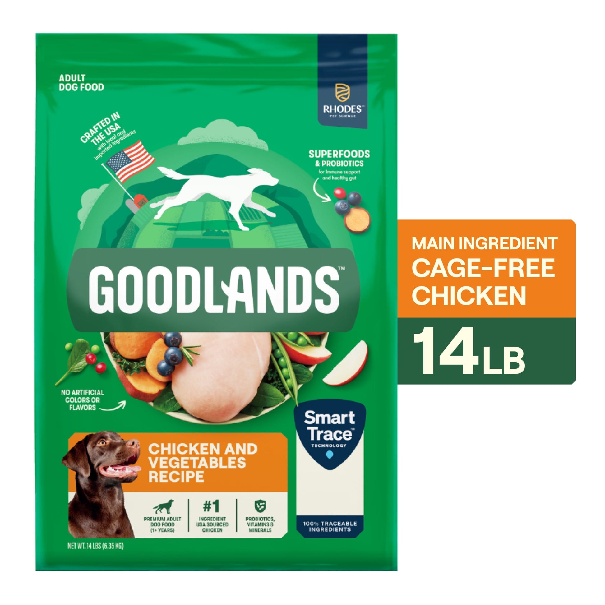 Goodlands Cage-Free Chicken & Vegetable Flavor, Dry Adult Dog Food with Probiotics, 14 lb Bag