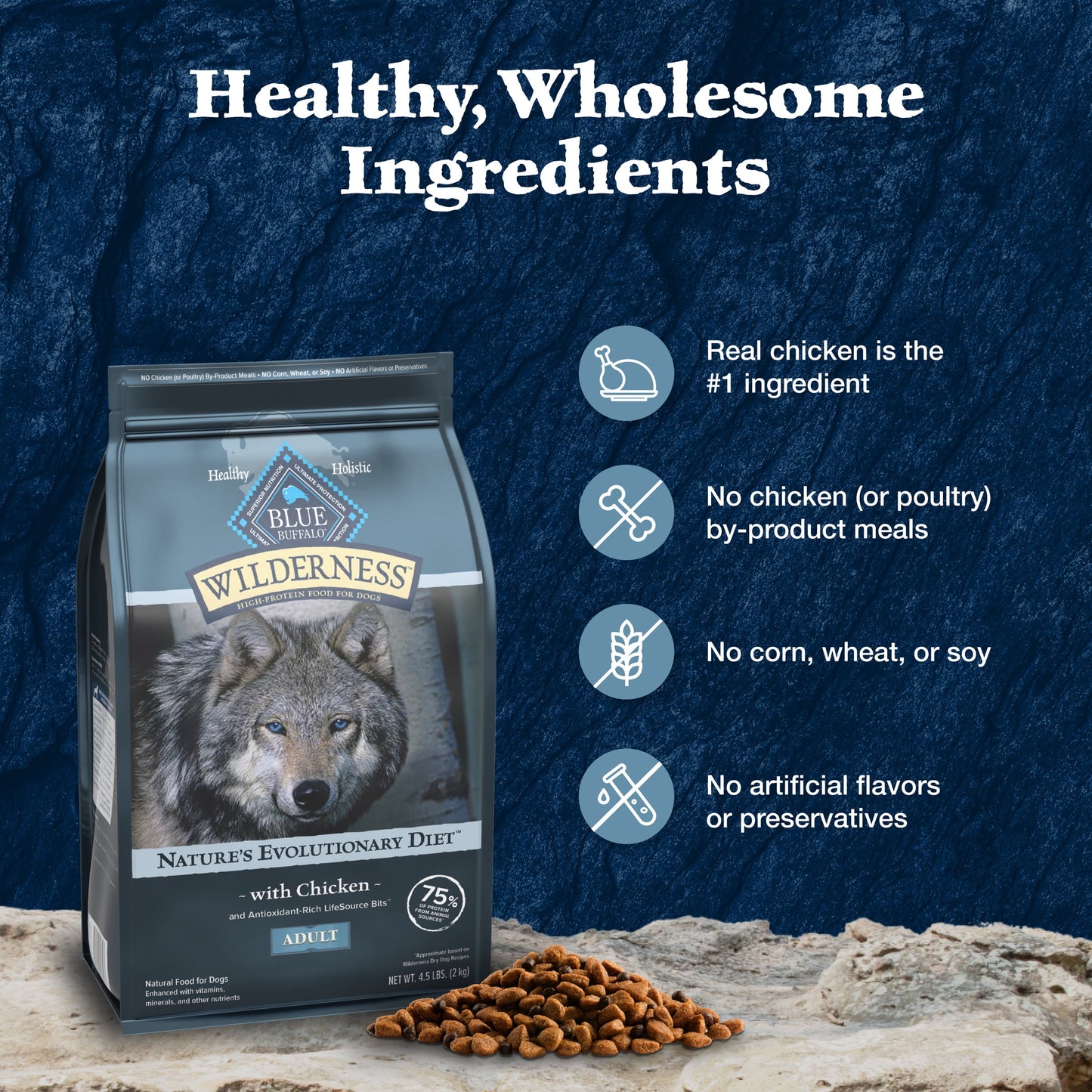 Blue Buffalo Wilderness Natural High-Protein Adult Dog Dry Food, Chicken Recipe, 13-lb.