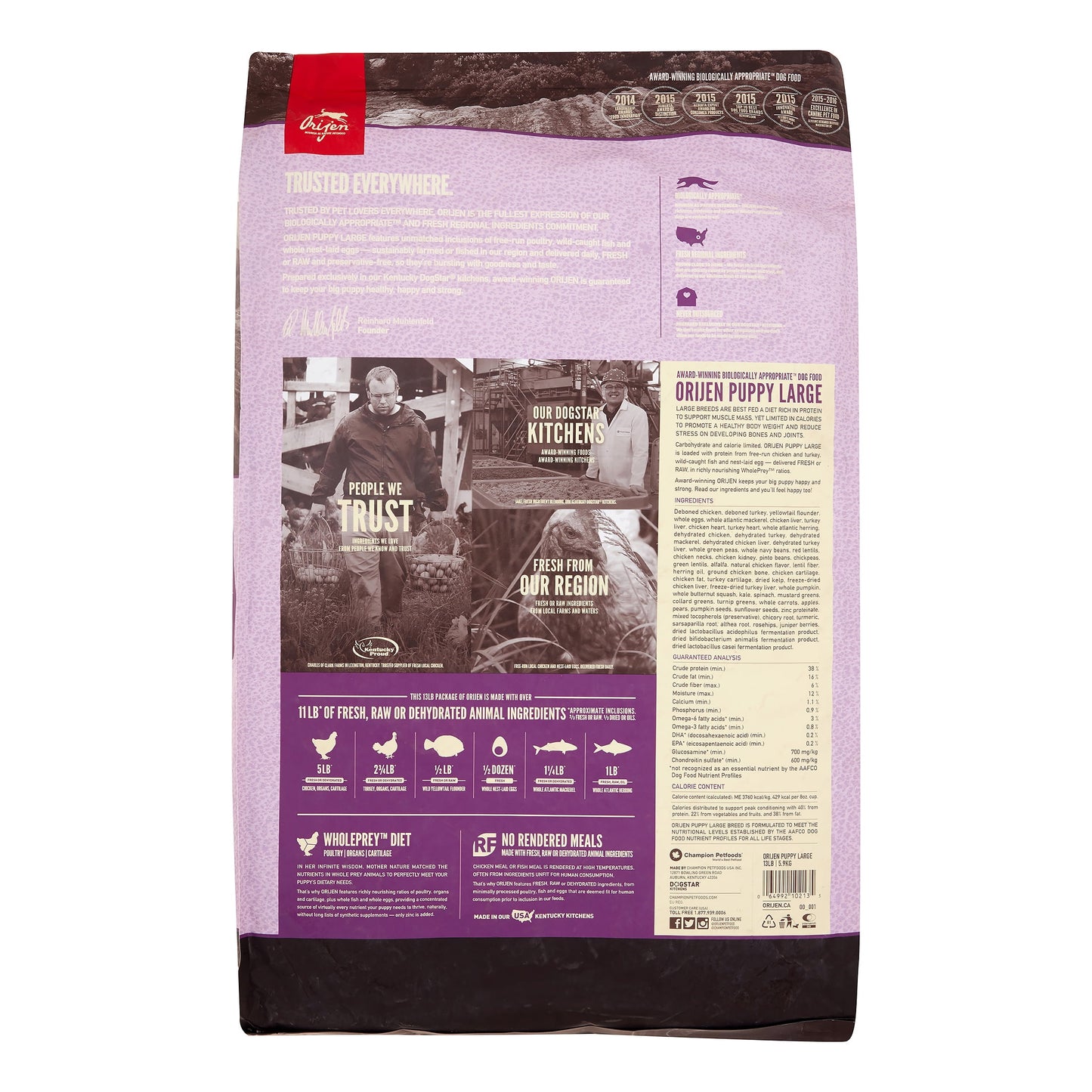 Orijen Biologically Appropriate Grain-Free Chicken, Turkey, & Fish Large Breed Puppy Dry Dog Food, 13 lb