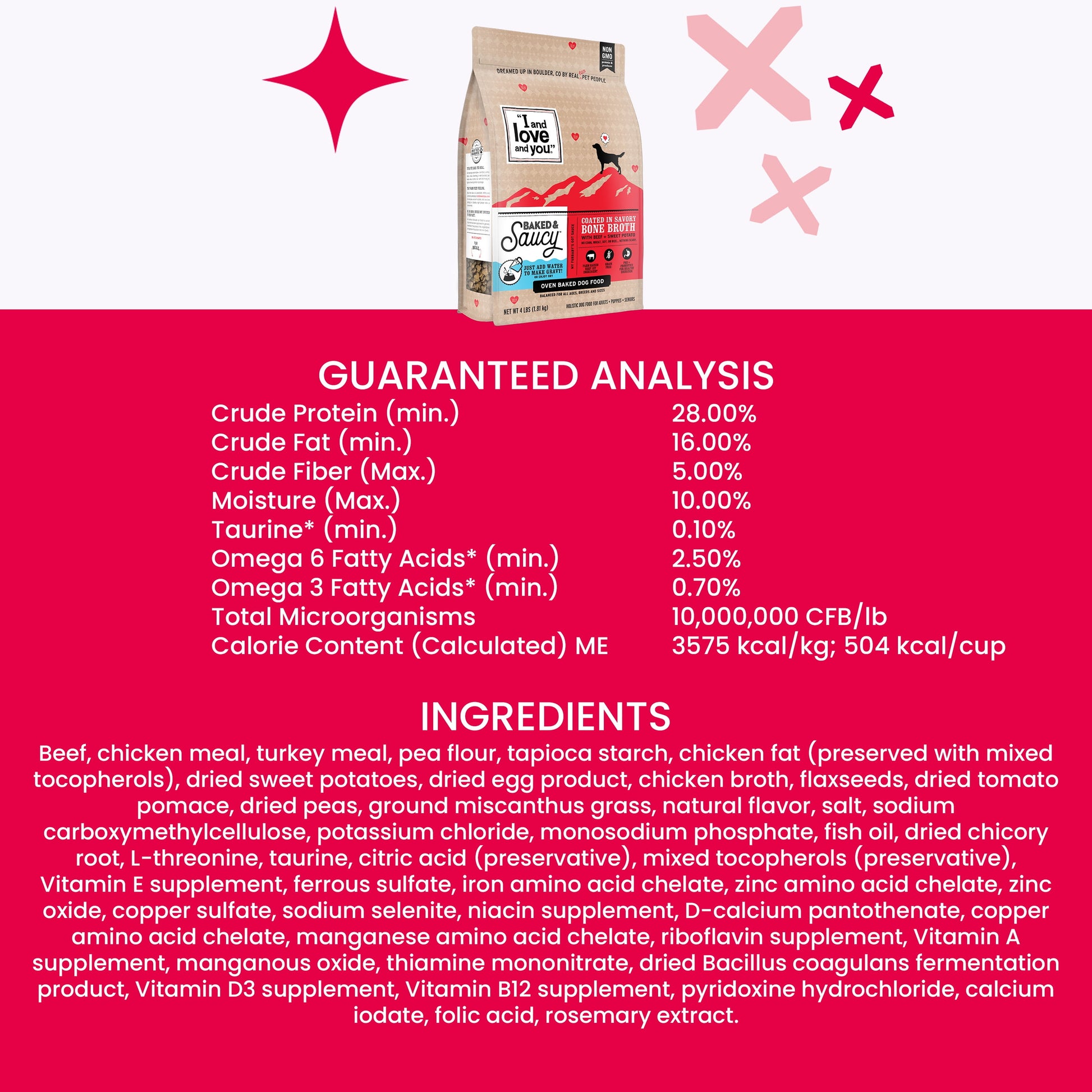 "I and love and you" Baked & Saucy Dry Dog Food, Beef + Sweet Potatoes 4LB