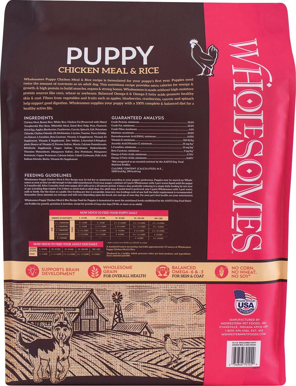 Wholesomes Puppy Digestion Support Grain-Free Chicken and Rice Recipe Dry Dog Food, 16.5 lb. Bag