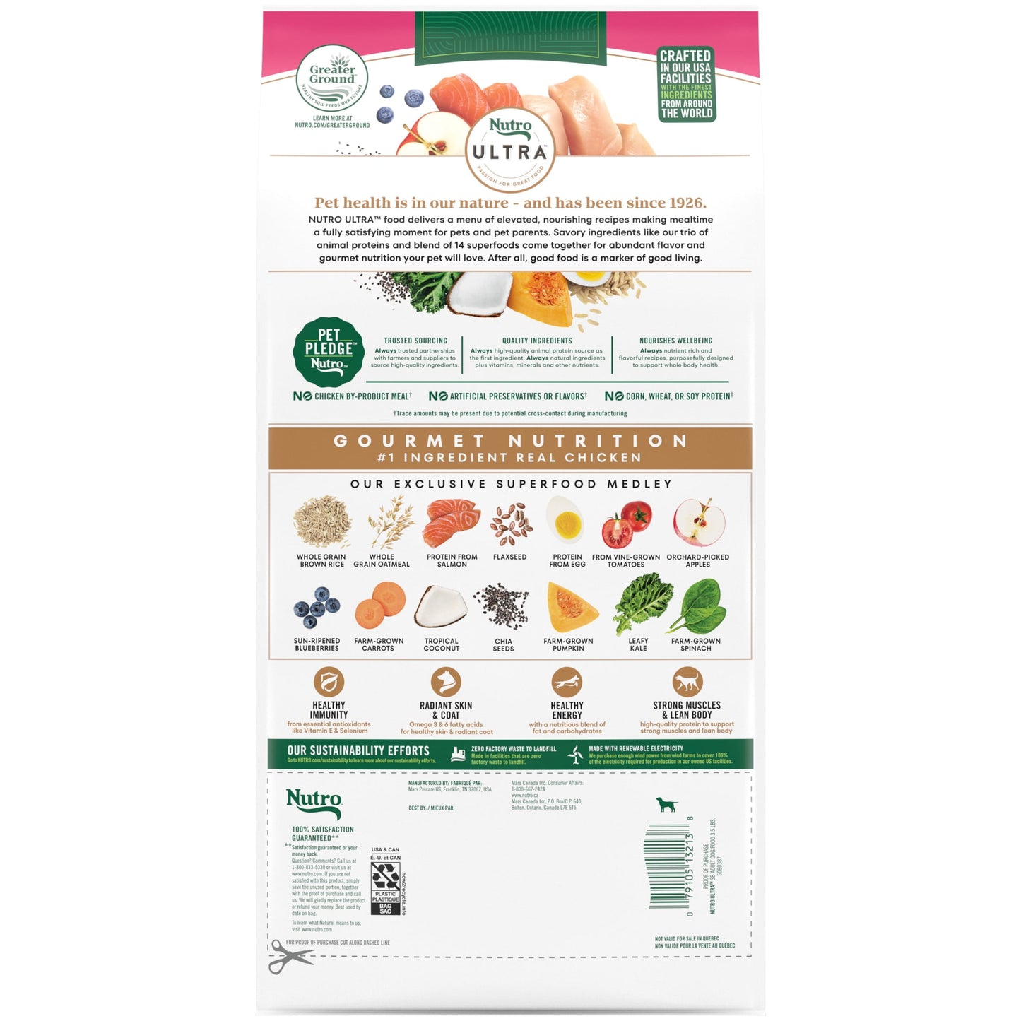 Nutro Ultra Adult Small Breed Dry Dog Food, Chicken, Lamb And Salmon Protein Trio, 3.5 Lb Bag