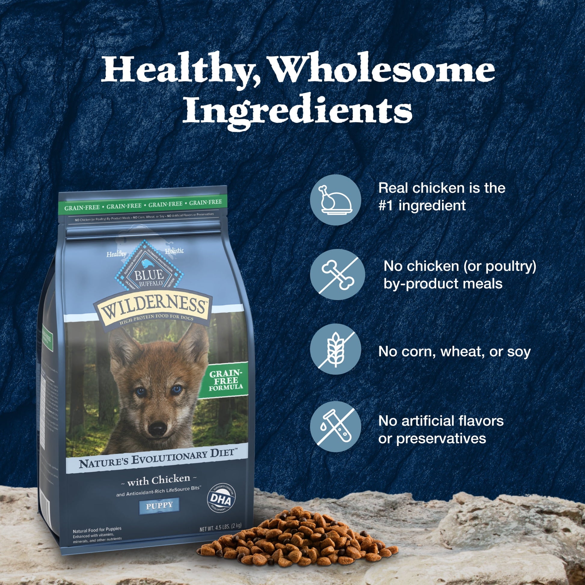 Blue Buffalo Wilderness Puppy High-Protein Natural Dry Dog Food, Chicken Recipe, 13-lb. Bag