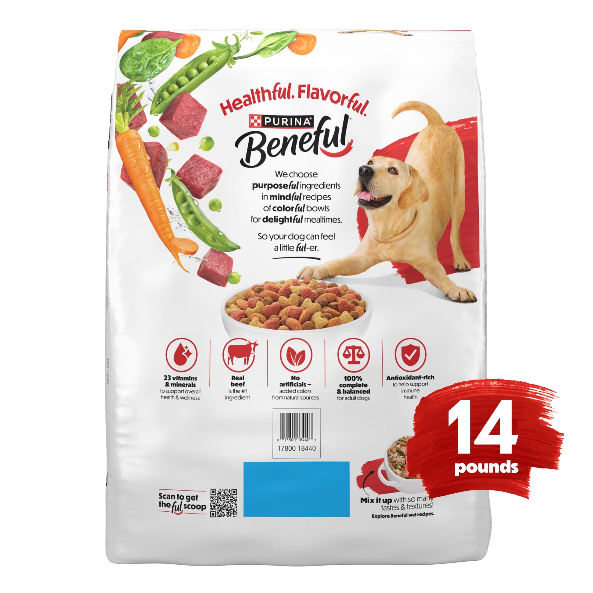 Purina Beneful Originals with Farm-Raised Beef Natural Dry Dog Food Recipe with Added Vitamins, Minerals and Nutrients, 14 lb Bag